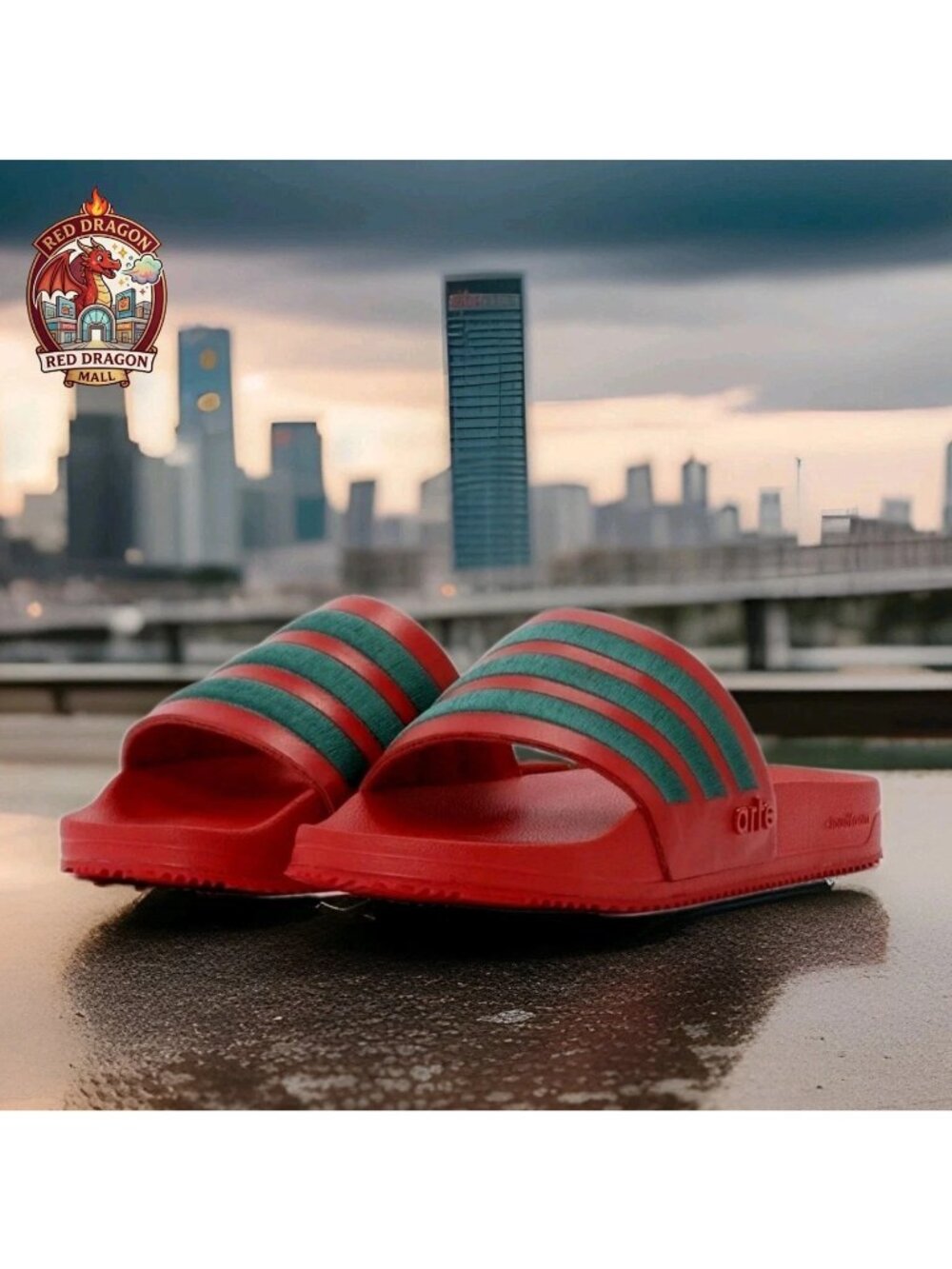 Adidas x Arte Antwerp Green Red Adilette Slides - M8/W9